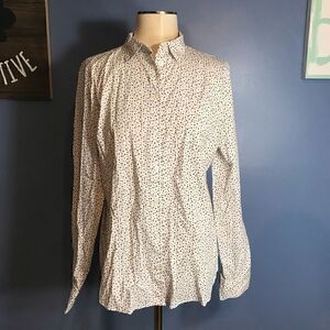 J. Crew White Black Star Print Button Down Top - Medium